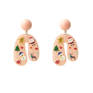 Christmas cartoon earrings with Santa and reindeer motifs on pink bases