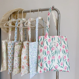 Sacs fourre-tout en coton avec imprimés floraux vintage et anses robustes pour femmes