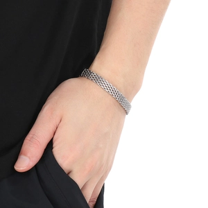 Bracelet unisexe en maille d'acier inoxydable argenté au style minimaliste et industriel