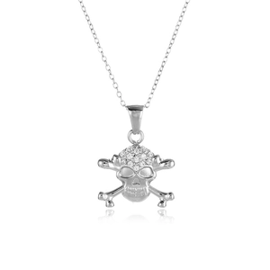 Collier hip-hop avec pendentif tête de mort en argenté serti de cristaux brillants