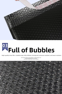 Macro detail of high-density air bubbles and self-sealing adhesive on black mailer bag