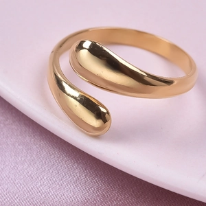 Adjustable 304 stainless steel open ring with minimalist gold water drop design