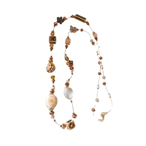 Bohemian glass ceramic butterfly beaded long necklace with vintage brown flower pendants