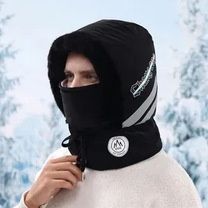 Winter fleece neck gaiter mask hat with reflective strip for outdoor cycling and skiing