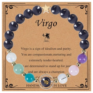 Handmade Virgo zodiac beaded bracelet with blue goldstone and colorful natural stones