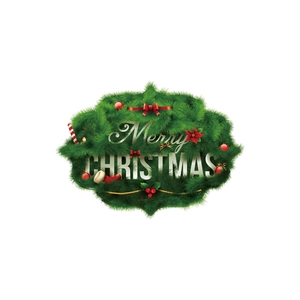 Christmas wreath wall sticker with green pine needles and red bows for holiday party decoration