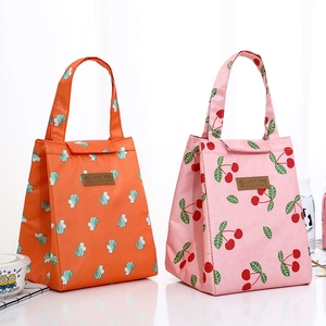 Insulated Japanese lunch bag with squirrel and cherry patterns for office workers