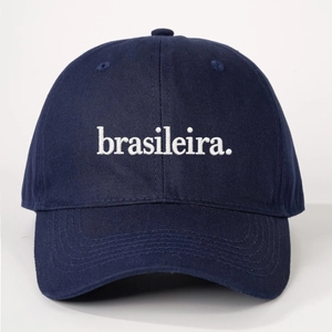 Casquette de baseball classique en coton bleu marine avec broderie brasileira blanche