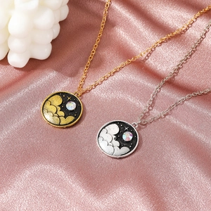 Exquisite gold and silver necklaces with moon cloud pendants and sparkling zircons