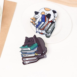 Lot de pinces à cheveux chat et livre de dessin animé en acétate poli pour femme