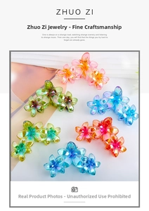 Set of six colorful iridescent plumeria hair claws with pearl finish for women