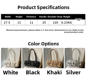 Detailed size chart for the PU leather cylinder bag with bow design and dimensions