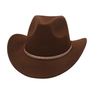 Dark brown wool felt western cowboy hat with decorative rhinestone trim and wide brim