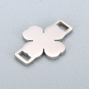 Silver four-leaf clover connector link with cubic zirconia for DIY jewelry making