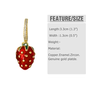 Detail specifications of strawberry drop earrings with brass and enamel materials