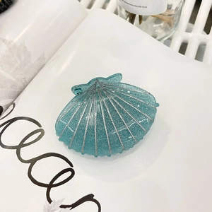 Pince à cheveux en forme de coquillage bleu en acrylique avec paillettes brillantes