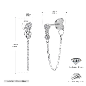Dimensions détaillées des boucles d'oreilles en argent S925 avec zircon de grade 5A