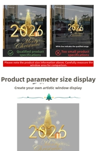 Detail of 2026 Merry Christmas golden window stickers with reindeer and tree motifs