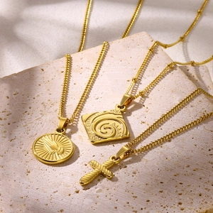 Stainless Steel Pendant Necklace Gold Plated Ankh Cross Praying Hands Religious Hip Hop Jewelry Unisex Gothic Retro