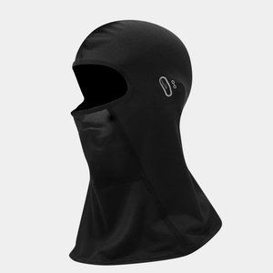 Detail of breathable mesh panel and high-elastic fabric on black balaclava mask