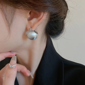 Minimalist S925 sterling silver matte earrings featuring a large brushed metal sphere design
