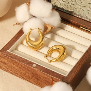 Chunky Hoop Earrings 18K Gold Plated Stainless Steel Hollow Teardrop High Polish French Retro Minimalist Jewelry For Women