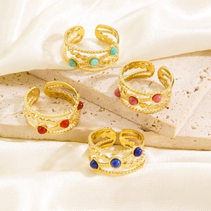 Bague ajustable bohème en acier inoxydable doré avec incrustation de pierres fines