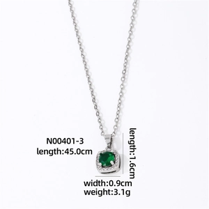 Square emerald cubic zirconia pendant necklace in silver with size and weight dimensions