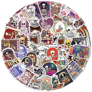 50 pieces of colorful cartoon skull reading stickers for guitar laptop luggage decoration