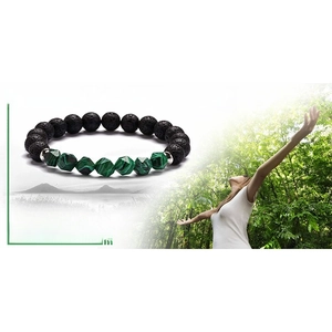 Bracciale elastico in pietra lavica e pietra sfaccettata verde per alleviare lo stress