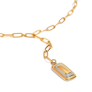 18 Karat Gold und Silber zweifarbiger quadratischer Anhänger mit Stern-Gliederkette