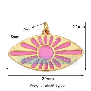 Detaillierte Maße des rosa Emaille-Böse-Blick-Anhängers 30mm x 21mm für DIY-Schmuck