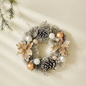 40cm Nordic silver grey Christmas wreath with pine cones and decorative baubles