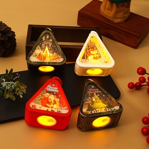 Vintage Christmas triangle lantern night light with festive prints and warm LED glow