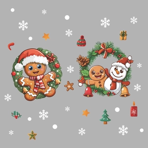 Christmas Gingerbread Man and Snowman static stickers for home wall and window decor