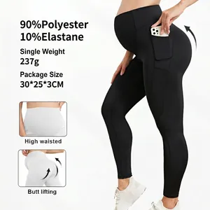 Pantalon De Yoga Maternité Taille Haute Soutien Du Ventre Leggings Avec Poches Pour Fitness Sport Noir
