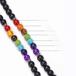 Bracelet Chakra en pierres naturelles 108 perles avec pendentif lotus OM et pierres mates