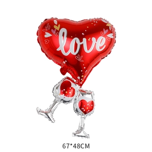 Love heart foil balloon set with champagne cups for wedding and Valentine decor 67x48cm