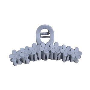 Blue-grey 13cm flower hair claw clip in resin for elegant women hairstyle on white back