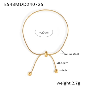 Detail of 18K gold plated titanium steel ball chain with adjustable slider and dimensions