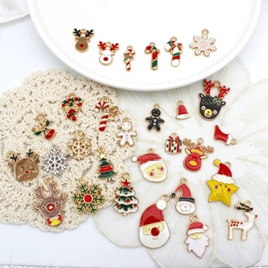 Assorted Christmas alloy enamel charms including Santa, reindeer, and tree for DIY jewelry