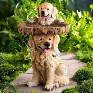 Baignoire pour oiseaux en résine avec golden retriever et souche pour le jardin