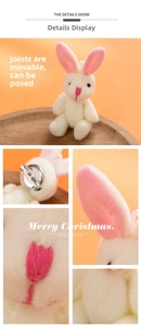 Dettaglio coniglietto di peluche bianco con articolazioni mobili e spilla di sicurezza