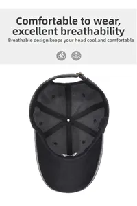 Detail view of the breathable interior structure and adjustable metal buckle on gray cap