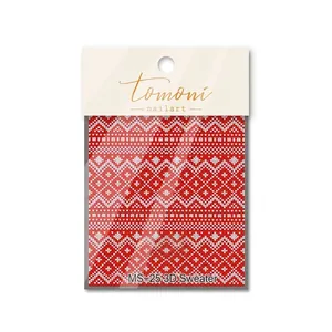 Detail of embossed red and white Nordic sweater pattern nail art stickers MS-25
