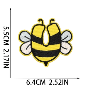 Detailed dimension view of bee embroidery patch measuring 6.4cm wide and 5.5cm high