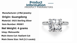 Detail specifications of 3.5ct Radiant Cut Moissanite Ring in S925 Sterling Silver