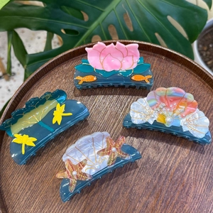 Acetate Hair Claw Clips Shark Clips Starfish Shell Goldfish Dragonfly Motif Artificial Pearl Rhinestone Accessory For Women