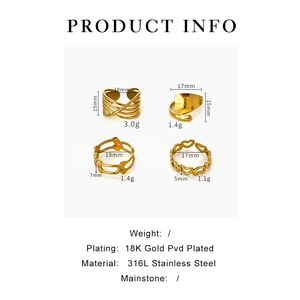Infos détaillées sur l'ensemble de bagues en acier inoxydable plaqué or 18 carats