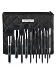 Kit de 12 pinceaux de maquillage noir et argent avec trousse de rangement matelassée chic